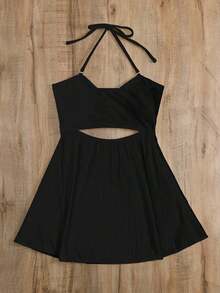 Conjunto de tankini acanalado Top de tankini bandeau con parte delantera torcida - Negro - Ver 5