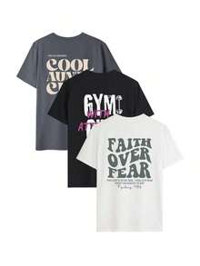 Camiseta de manga corta holgada y cómoda para mujer con estampado de letras, suave y transpirable, versátil y de moda, adecuada para salidas de fin de semana, fiestas con temática vaquera, uso diario y festivales de música en verano - Multicolor - Ver 2