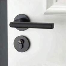 1pc Black Interior Door Handle, Heavy Duty Matte Black Door Knob, Metal Double Door Lock, Single Side Pull Bar, Suitable For Wardrobe, French Doors And Pantry, Matte Black, Reversible Inside Push/Pull Bar, Seamless Integration Of Technology And Modernity, Easy Installation, Convenient To Use, Rich Texture - Black - View 6