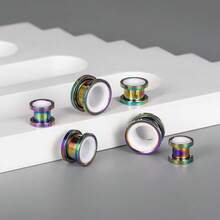 2件装彩虹渐变耳扩，316L不锈钢低过敏性耳塞耳扩，多种尺寸（6mm-20mm）可选 - 圓 - 查看 7