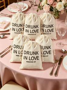 5/10/20 Pcs Black Letter Printed Jute Drawstring Bags, Linen Jewelry Gift Pouches, Reusable Gift Bags For Wedding Favors, Christmas, DIY Crafts, Baby Party, Baby Shower & More Occasions - Multicolor - View 3
