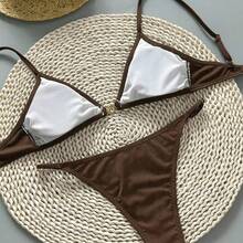 Nuevo bikini de color sólido, de corte bajo, con espalda descubierta y diseño de dos piezas. - marrón - Ver 4