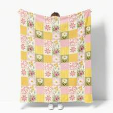 Spring & Summer Flannel Blanket, Buffalo Plaid Patchwork Style Polka Dot Daisy, Soft Fluffy Comfortable Wool Blanket, Suitable For Sofa Bed Resting, An Ideal Gift For Family And Yourself - Multicolor - View 4
