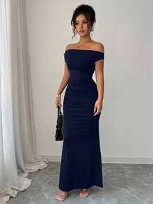 Women's Fitted Party Dress With Off-The-Shoulder Design And Elegant Metallic Details - Berwarna merah muda - View 5