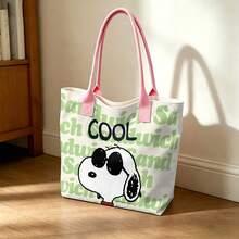 Miniso Túi tote vải canvas họa tiết Snoopy và kính thời trang, màu trắng ngà, thích hợp sử dụng hàng ngày. - Hồng - Xem 7