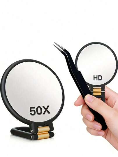 50X Magnifying Glass, Portable Handheld Mirror With Handle - Double-Sided Handheld Mirror, 5X/50X Magnification, Adjustable Handle/Stand, Foldable Compact Makeup Mirror, Affordable Price, Suitable As Christmas Gift, Cosmetic, Makeup Tool, Etc.