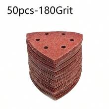 10/50片装三角砂纸，红色植绒砂纸盘，自粘式6孔90*90*90mm，用于木材抛光，粒度60/80/120/180/240/320 - 紅色 - 查看 13