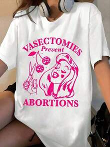 Suave Camiseta de manga corta de algodón puro estampada de 200g, 100% algodón puro, "Camiseta para la prevención de la vasectomía y el aborto, apoya la elección, ropa para los derechos de las mujeres, regalo de camiseta 'Girl Power'". Patrón. Una blusa de mujer adecuada para primavera y verano. Camiseta Deportiva Retro Estilo Urbano Y2K. Camiseta casual de cuello redondo, adecuada para ropa de mujer de primavera y verano y blusas para mujer. ,  mujer, blusa para mujer, ropa deportiva de mujer - Blanco - Ver 5
