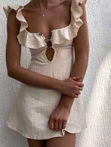 Vestido corto tirantes con volantes sensual nueva colección estilo europeo elegante moderna para mujer temporada verano - Blanco - Ver 12