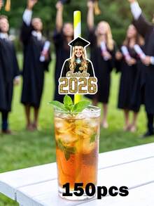 Pajitas personalizadas con sombrero de graduado - Fotos recortadas personalizadas, completas con pajitas y accesorios para que las adjuntes - Diversión para la fiesta de graduación, decoración de bebidas, accesorios de taza de graduación - Multicolor - Ver 21