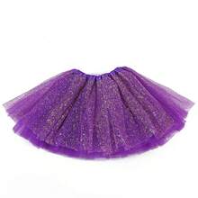 Falda tutú de malla caliente para adultos 2024, moda urbana, falda de color sólido, falda de baile estampada dorada/plateada de poliéster - Morado - Ver 5