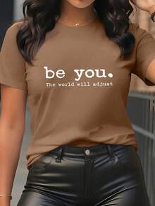 Women's Short Sleeve T-Shirt With Round Neck And Inspirational Text Print - Casual Sporty Style, Soft And Breathable, 95% Polyester 5% Spandex 180g, Stylish And Unique, Full Of Energy, Classic And Comfortable. - 黑色 - 查看 7