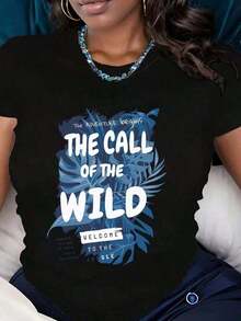 Camiseta Holgada Sencilla Mujer Estilo Moderno Camiseta de Mujer con Estampado de Hojas de la Selva Salvaje, Temática de Aventura y Viajes, Camiseta Gráfica Casual para Uso al Aire Libre, ropa mujer Camiseta Mujer Estampado Gráfico  Verano 2026 - Blanco - Ver 5