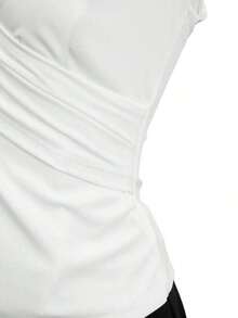 Camiseta de mujer de unicolor, elegante, con escote en V y mangas cortas cruzadas - Verde - Ver 5
