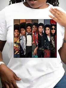 Women's Casual Crew Neck Short Sleeve T Shirt, Iconic Pop Legend Different Career Stages Portrait Graphic Print, Versatile Comfortable Daily & Sports Wear Top, Perfect Gift Choice - Negro - Ver 8