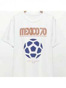 Camiseta de Algodón% con Estampado Gráfico y Texto de Fútboléxico 70 - Estilo Casual Simple - Camiseta de Manga Corta con Cuello Redondo, Suave y Cómoda, con Estampado de Retrato Audaz, Top de Moda Urbana para Todas las Temporadas, Ropa Casual Urbana| Camiseta de cuello redondo| Camisa de algodón% algodón - Negro - Ver 6