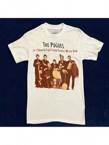 Camiseta de la gira vintage de 1988 de The Pogues - Con gráficos de miembros de la banda - Cuello redondo - Unisex - Mercancía de punk rock irlandés, adecuada para conciertos y uso diario - VN2637, Ro - Blanco - Ver 1