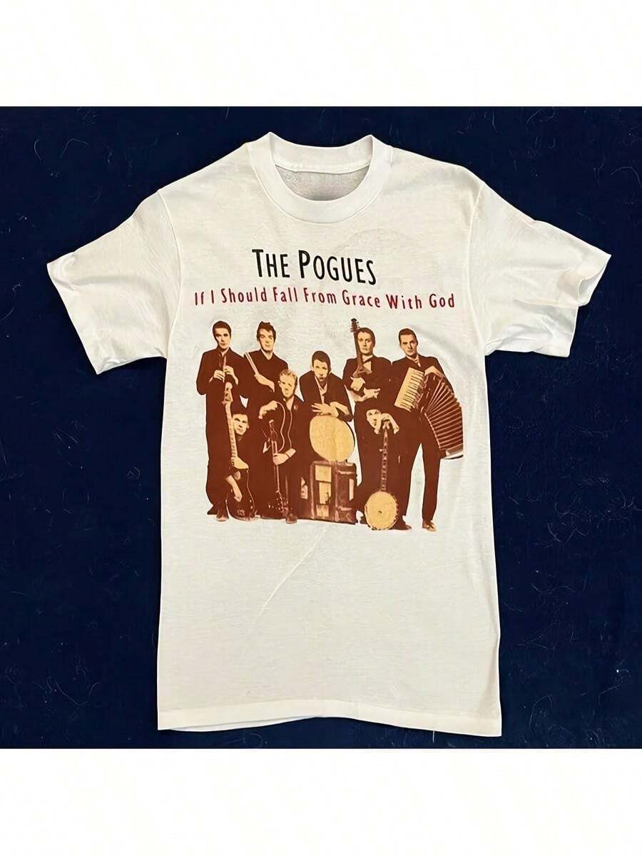 Camiseta de la gira vintage de 1988 de The Pogues - Con gráficos de miembros de la banda - Cuello redondo - Unisex - Mercancía de punk rock irlandés, adecuada para conciertos y uso diario - VN2637, Ro - Blanco - Ver 1