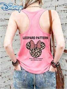 Disney Licensed Product Disney Mickey Leopard Print Series Patterned Top Women's Fashion Sleeveless Vest Versatile Lightweight Summer Top For Casual Attire Machine Washable, Easy-Care Garment - Hồng - Xem 2