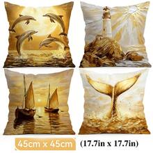 4pcs/Set Gold Ocean Pattern Pillow Cover, Single-Sided Printed Cushion Cover, Suitable For Living Room, Bedroom, Home Decor, All Seasons - Multicolor - View 13