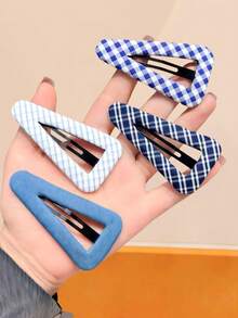 Ensemble de 4/2 pièces de pinces à cheveux en tissu à carreaux bleus, pinces minimalistes rétro pour frange et pinces latérales, convient aux femmes et aux filles, pratique pour le quotidien, le sport, le travail pour créer des coiffures élégantes, pinces à cheveux, pinces pour cheveux - Multicolore - Voir 8