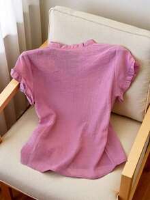 casual de mujer de unicolor y manga corta, para verano - Morado - Ver 2