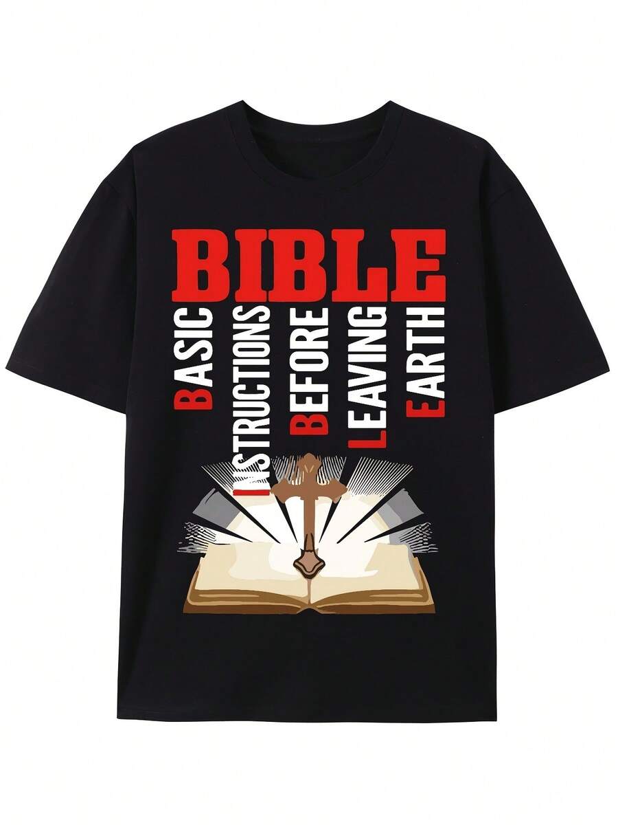 Camiseta para hombre, camiseta de manga corta con estampado de cruz cristiana, cuello redondo de estilo retro casual. Tela ligera y cómoda, versátil para todas las estaciones, ideal para uso diario y regalos