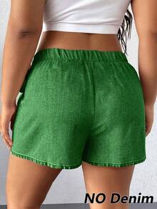 Falda-short casual con bajo asimétrico y lazo lateral para mujer de talla grande - Verde 2 - Ver 2