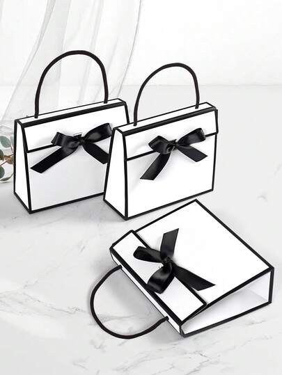 10pcs/5pcs/1pc Elegant Black & White Bow Gift Box, Luxury Gift Bag, Thick White Cardboard, Ins Style Flip-Top Gift Box For Cosmetics, Jewelry, Suitable For Birthday Party, Wedding, Anniversary, Baby Shower, Half Birthday, Corporate Events, Mother's Day, Father's Day, Graduation, Housewarming, Back To School