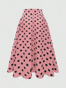 Falda casual de lunares para mujer, sencilla y de moda para uso diario - Rosa - Ver 2