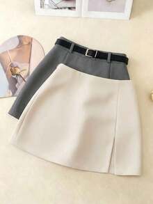 Falda de unicolor elegante, adecuada para negocios, viajes, estilo vintage romántico, casual de calle, citas, cenas, vacaciones y reuniones.Diseño con abertura lateral a la moda y sexy para primavera y verano - Albaricoque - Ver 4