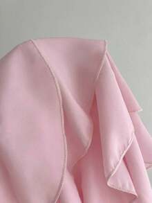 Blusa casual de mujer con cuello de volantes en capas de unicolor - Rosa Pálido - Ver 5