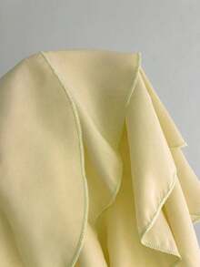 Blusa casual de mujer con cuello de volantes en capas de unicolor - Amarillo claro - Ver 5