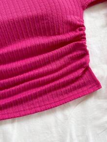 Blusa ajustada de cuello asimétrico con volantes y lazada, en color amarillo pálido, apta para fiesta, vacaciones, festival de música, estilo bohemio, citas y té de la tarde - Rosa Fucsia 2 - Ver 6