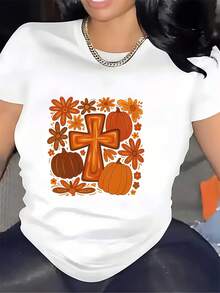 Camiseta de 180g para el Día de Acción de Gracias, diseño de cruz de la cosecha, regalo perfecto para reuniones familiares. - Blanco - Ver 7