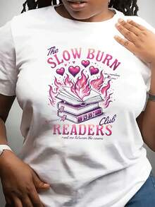Camiseta Negra para Mujer de Talla Grande para Amantes de los Libros - Diseño de Llamas y Libros - Top Cómodo para Uso Diario para Lectores - Estilo Casual Lavable a Máquina - Regalo Recomendado para Entusiastas de la Lectura - Blanco - Ver 1