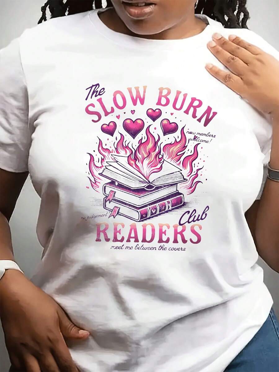 Camiseta Negra para Mujer de Talla Grande para Amantes de los Libros - Diseño de Llamas y Libros - Top Cómodo para Uso Diario para Lectores - Estilo Casual Lavable a Máquina - Regalo Recomendado para Entusiastas de la Lectura - Blanco - Ver 1