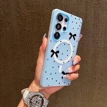 Funda para Teléfono - Funda para Teléfono Compatible con Samsung Galaxy S23 S23Plus S24  S24Ultra S25 S25Plus S25Ultra S26 S26Ultra S26Plus, a prueba de golpes, de doble capa, imitación de gelatina, magnética, duradera, antideslizante, con diseño de lazo de lunares negros. - Rosa - Ver 8