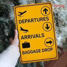 [2D Flat]Vintage Airport Sign Metal Wall Decor - 2D Retro Tin Decoration Featuring Airplanes, Suitcases, And Arrival/Departure - Bars, Cafes, Beach Villas, And Backyard Farmhouses - 8x12inch, Metal Wall Decor - 1 cái - Xem 1