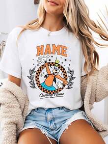 Women's Printed T-Shirt Featuring A Fun, Retro College  Cartoon Print. This Crew Neck Summer Tee Is Made From Soft, Comfortable 100% Cotton, Perfect For Everyday Wear, Outdoor Activities, Or Shopping. It's Also A Great Choice For Women's Vacation Wear. - 白色 - 查看 8