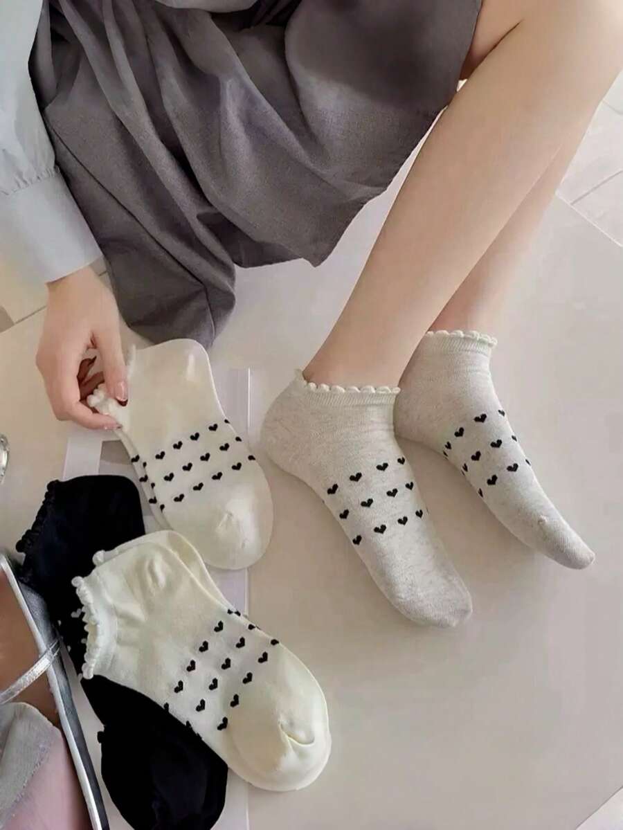 百搭泡泡嘴爱心浅口低帮踝袜,春夏女士薄款船袜 - 彩色 - 查看 1