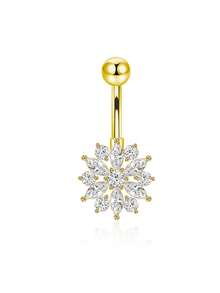 Khuyên rốn hoa hướng dương đá zirconia trắng thép không gỉ, trang sức xỏ bụng ít gây dị ứng, phù hợp cho nữ ngày Valentine, tiệc sinh nhật, nhảy bar, đeo hàng ngày - Kiểu chữ C vàng - Xem 3