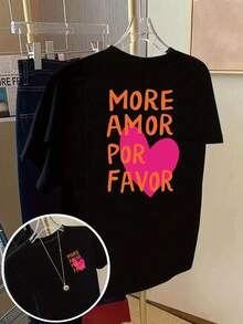 This Printed Short-Sleeved T-Shirt Features Designs On The Front And Back, Making It A Fashionable Summer Option You'll Love Even More. Please Show Some Extra Love To This Casual Women's Short-Sleeved Crew Neck T-Shirt – Made Of Polyester And Spandex Fabric, It's Comfortable And Stretchy, A Classic Design. - 黑色 - 查看 1