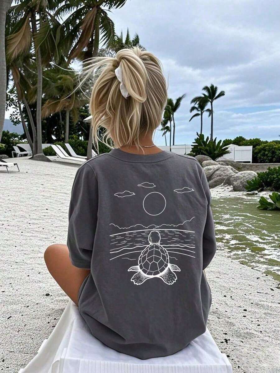 Free Shipping, Local Delivery In Mexico, Delivery In 4 Days. Women's Printed Short-Sleeved Summer T-Shirt, Polyester Fabric, Multifunctional Style, Regular Fit, 180 Grams, 1 Unit. - Dark Grey - View 1