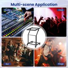GOFLAME Rolling Stage Cart For Music Equipment 2-Layer 9U DJ Mixer Stand Audio Rack Mount With Lockable Wheels - Black - View 5