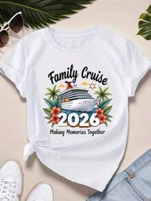 Black T-Shirts, Family Cruise 2026, Vacation Trip, Matching Family Cruise Gift, Women's Short Sleeve Crew Neck T-Shirt, Fashion Graphic Tees For Women - 白色 - 查看 1