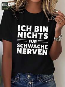 Camiseta de Mujer Cómoda con Frase Alemana Audaz y Diseño Fuerte - Negro - Ver 1