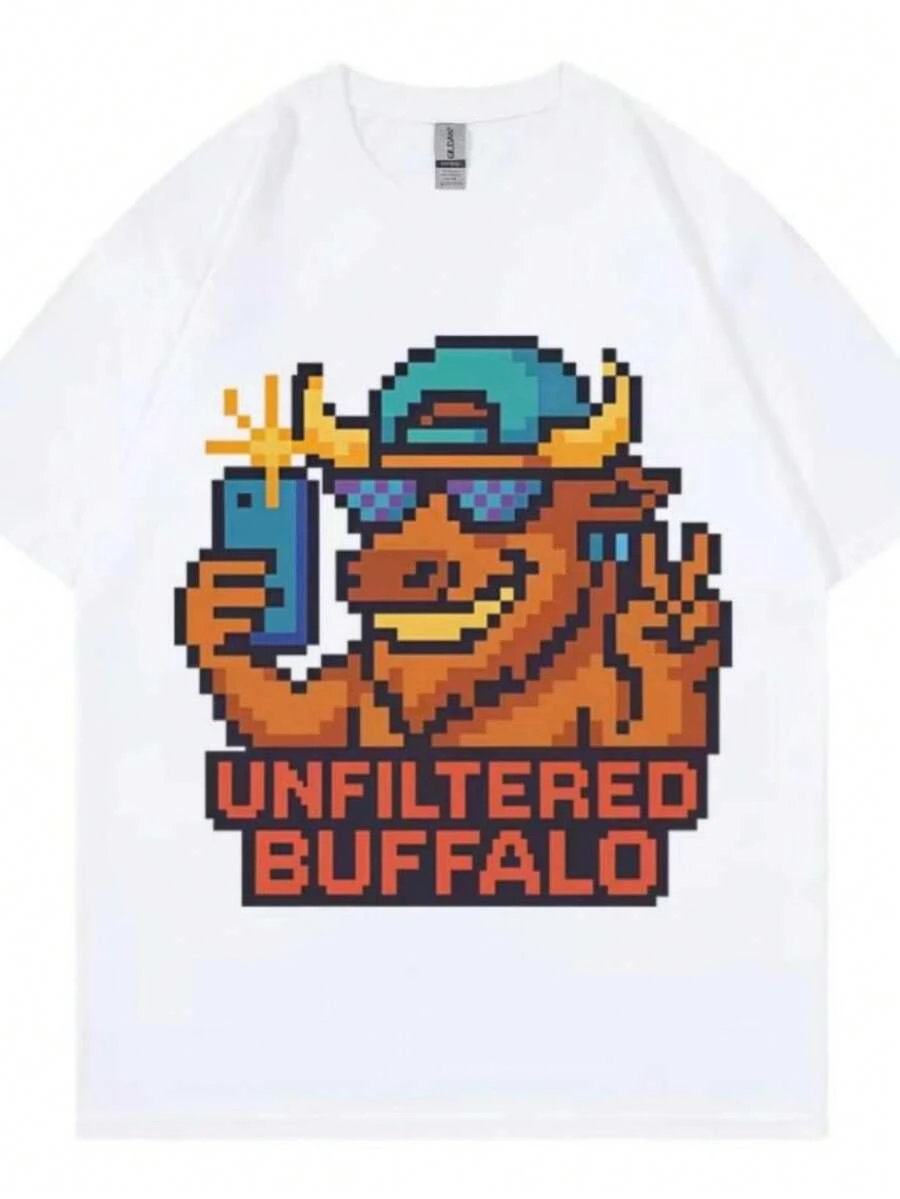 Funny Unfiltered Buffalo Animal Meme Graphic T Shirts Men Women Clothing Harajuku Y2k T-Shirt Fashion Casual Summer T-Shirts - 白色 - 查看 1