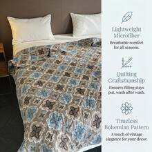 1pc Lightweight Floral Boho Style Ultrasonic Quilted Thin Blanket, Suitable For Summer, Skin-Friendly & Breathable, Versatile Design For Pets, RVs, Travel, Camping, Sofa, Office Chair, Bedroom, Easy Care Machine Washable, Great Summer Gift - Lanting Yamei - View 3