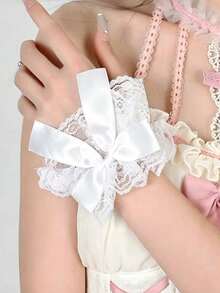1 đôi ống tay áo ren nơ ngọt ngào Fantasy Dream Hosiery, vòng tay satin Lolita, phụ kiện chụp ảnh ren hoa nữ tính. - Nhiều màu - Xem 9